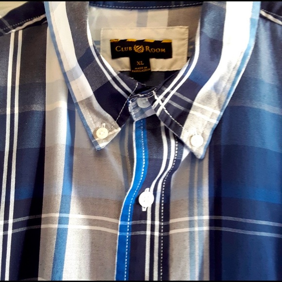 Club Room Blue & White Button Down Madras Shirt. Size XL. - Picture 2 of 3